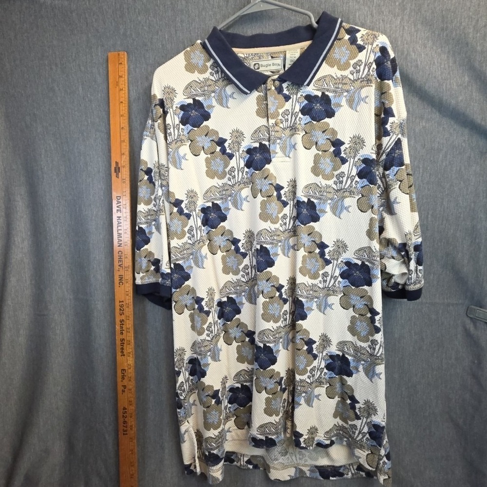 vtg bugle boy Golf Hawaiian Y2K 90's Men's 2XL‎ Honeycomb Knit Shirt Polo Blue